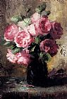 Frans Mortelmans Canvas Paintings - Pink Roses In A Vase